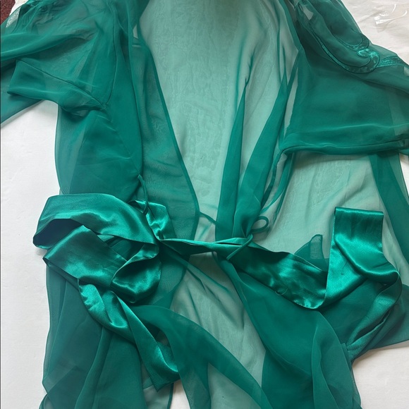 Vintage 90s Victoria’s Secret Gold Label Satin Robe Chemise Slip Set Large Green - Picture 16 of 17